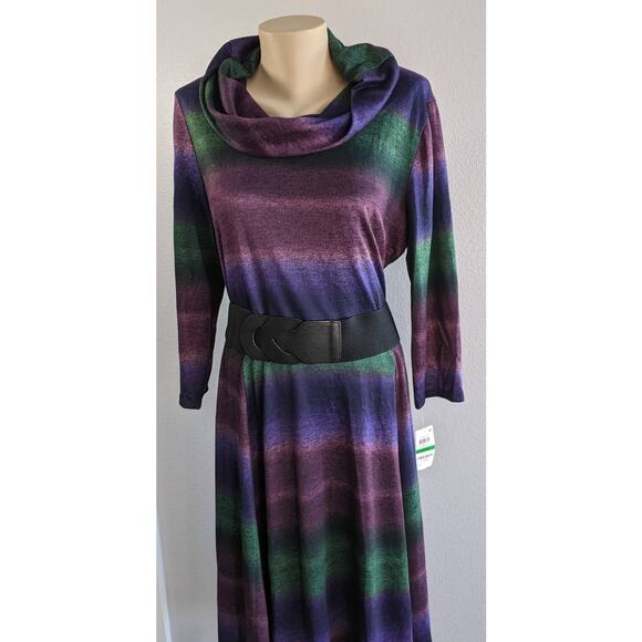 Style & Co Sweater Dress Large Ombre Cowlneck Long Sleeve Knee Purple Blue Belt - Picture 4 of 11